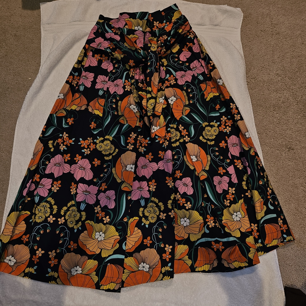 Anthropology Floral Women's Skirt - Black, Pink, Orange